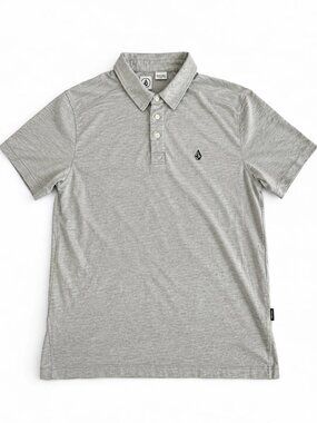 Volcom Mens Large Gray Heather Short Sleeve Polo Shirt Cotton Blend Stone Logo